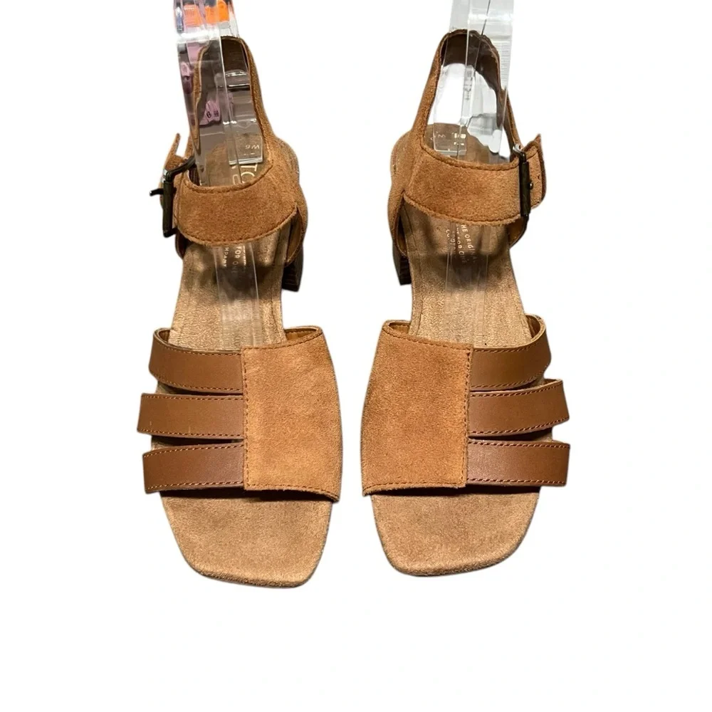 Toms Estella Suede Leather Brown Block Heel Sandal Open Toe Ankle Strap Buckle 6